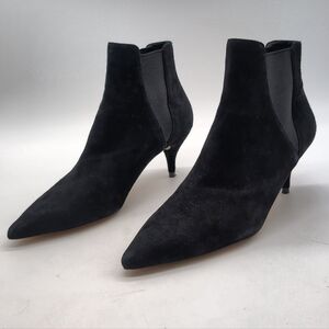 Zara Sz 39 8.5 Black Suede Pointed-Toe Kitten Heel Ankle Boots